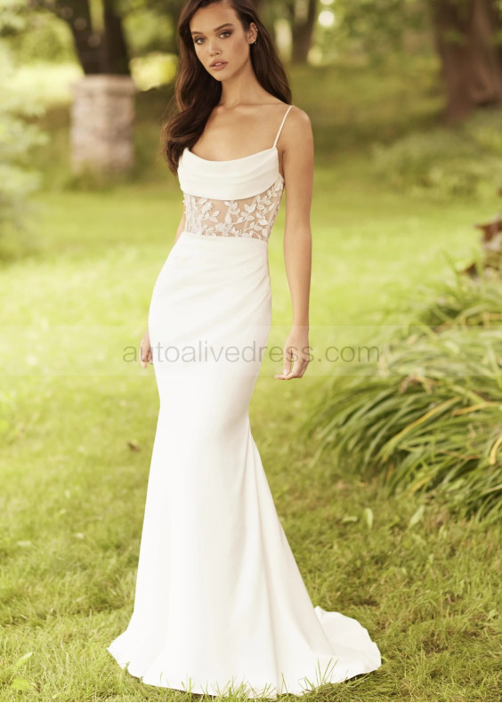 Scoop Neck Ivory Satin Lace Elegant Wedding Dress